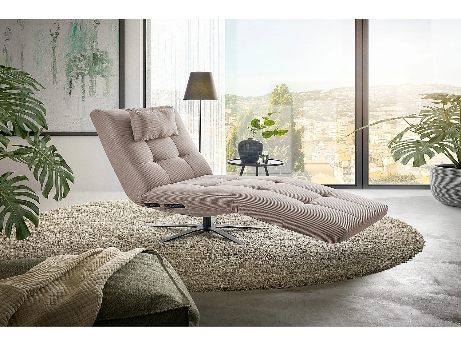 Chaise longue - beige Velluto a coste - LETICIA