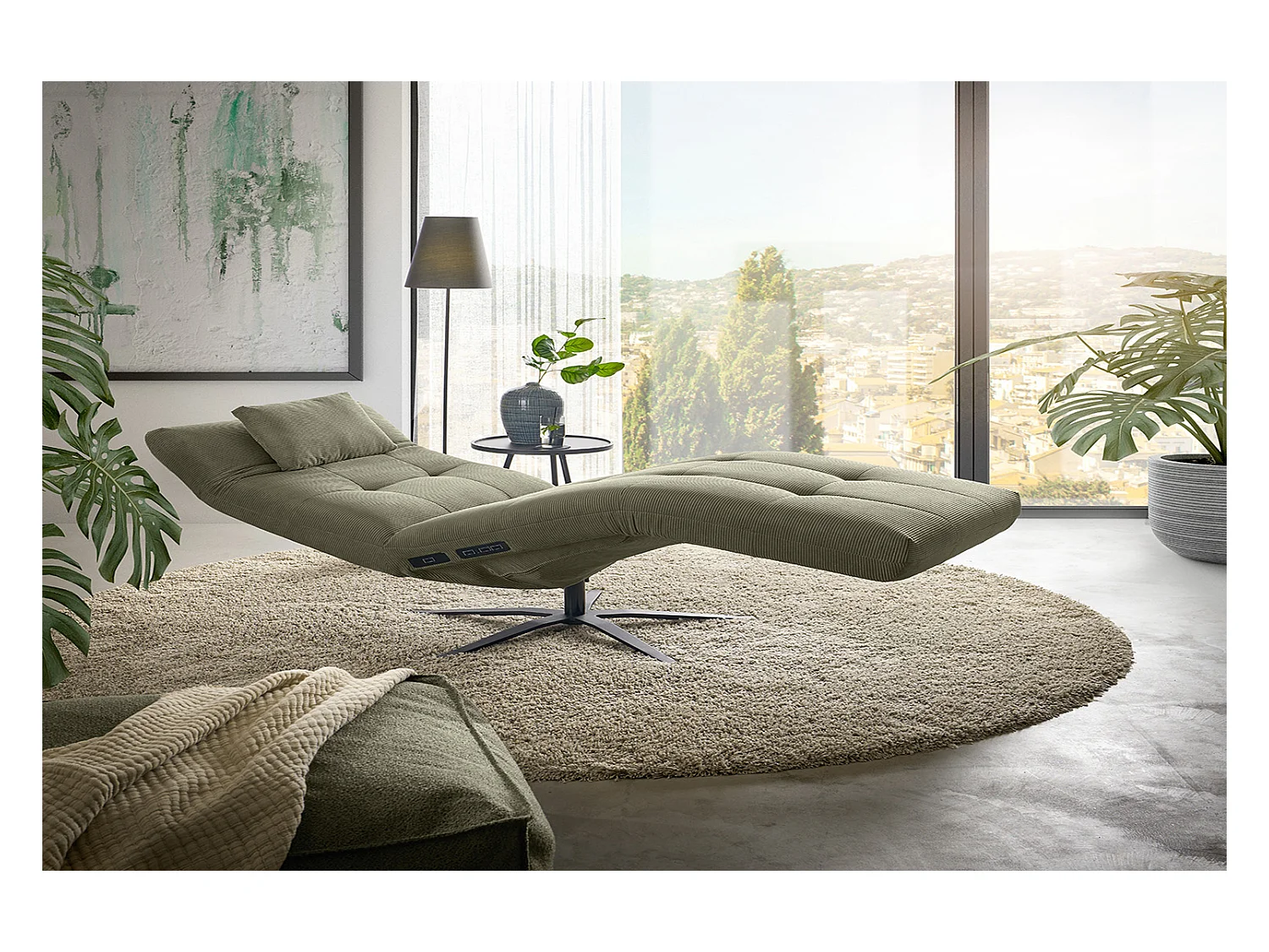 Chaise longue - Vert Velours côtelé - LETICIA