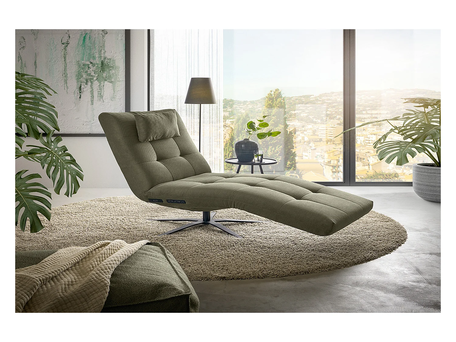 Chaise longue - Vert Velours côtelé - LETICIA