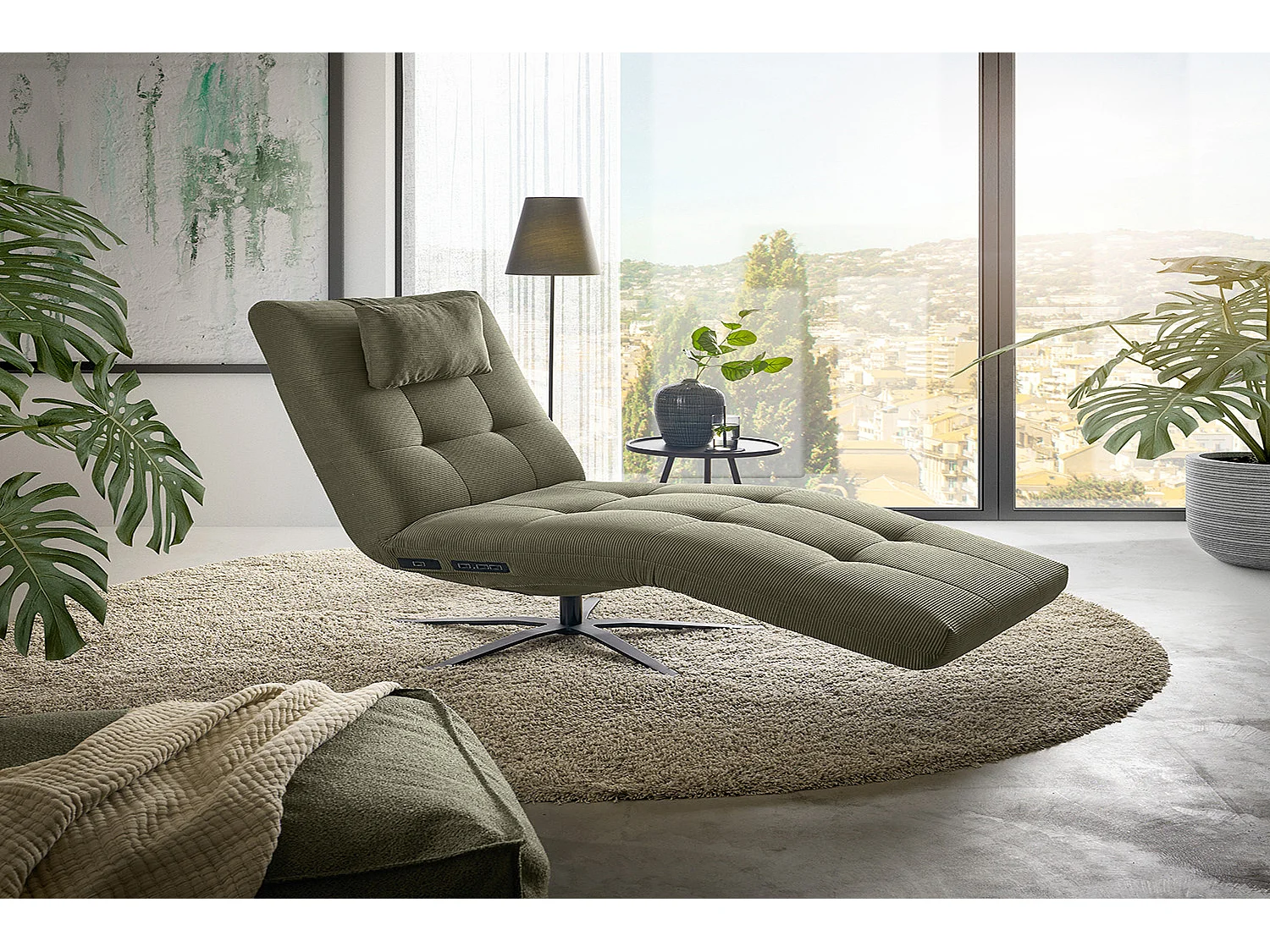 Chaise longue - Vert Velours côtelé - LETICIA