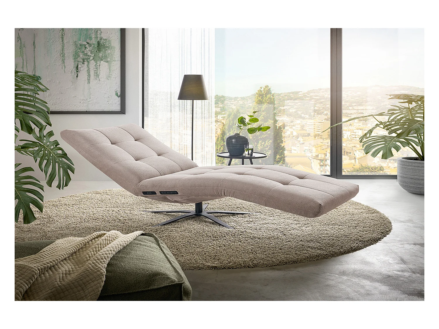 Chaise longue - beige Velours côtelé - LETICIA