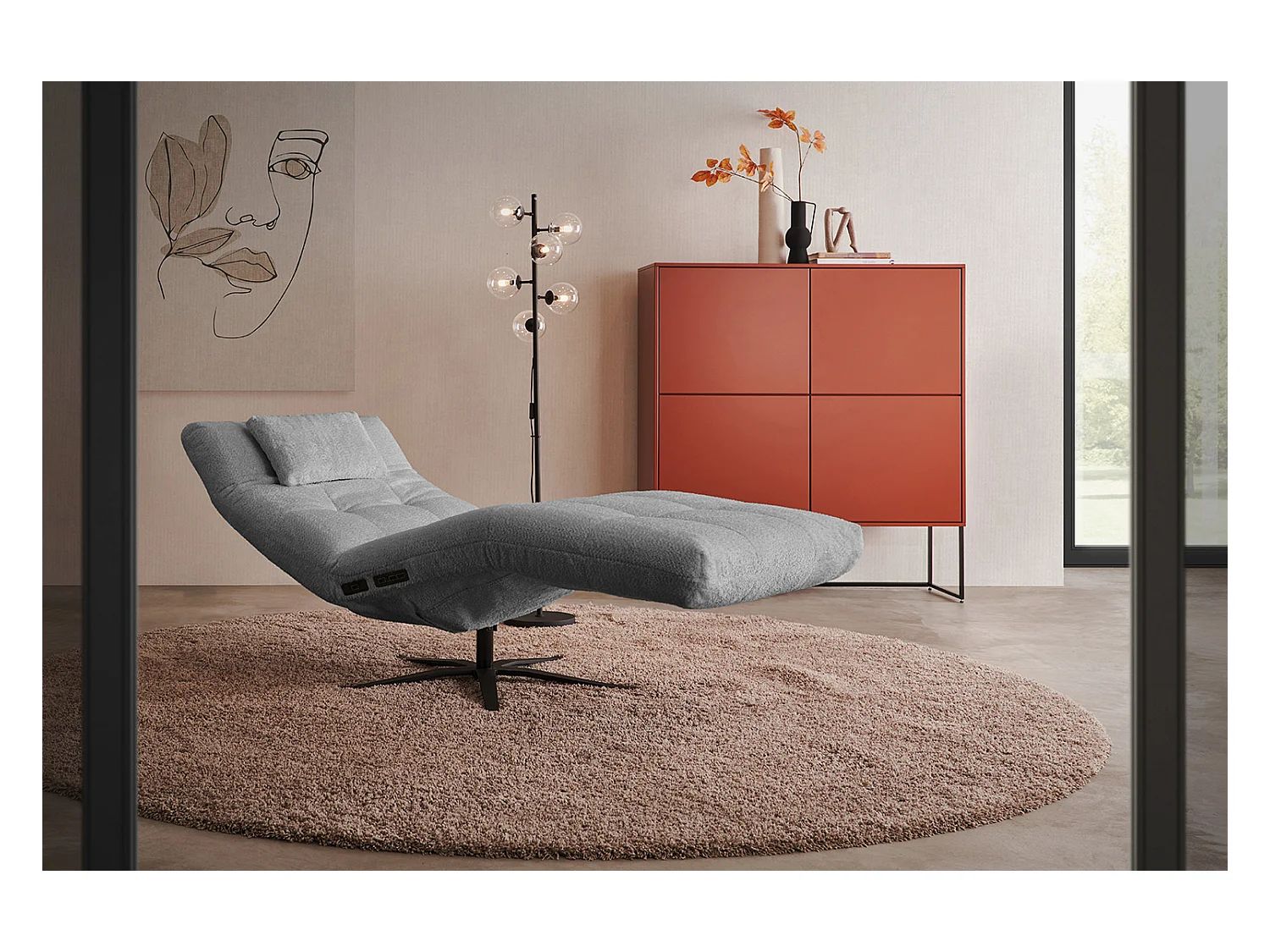 Chaise longue - Gris tissage plat - LETICIA