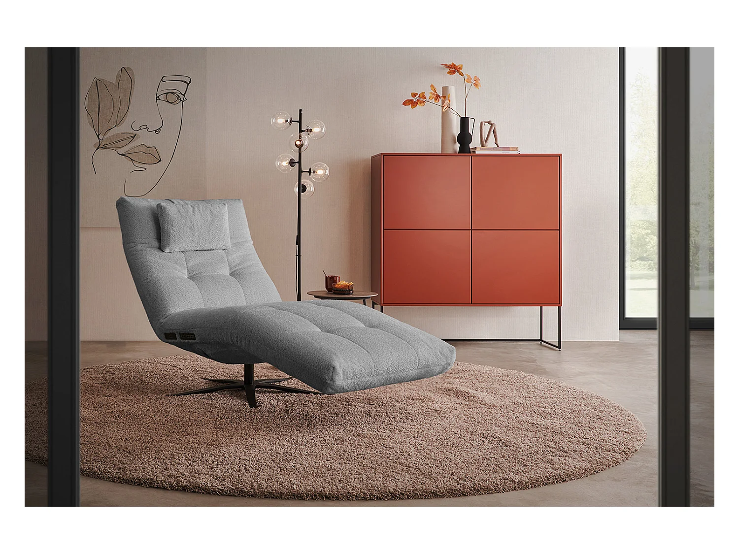 Chaise longue - Gris tissage plat - LETICIA