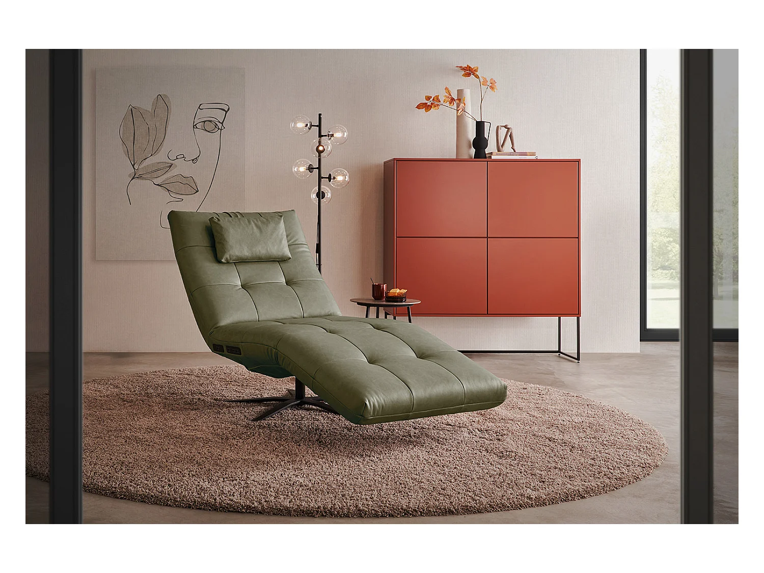 Chaise longue - Vert cuir - LETICIA