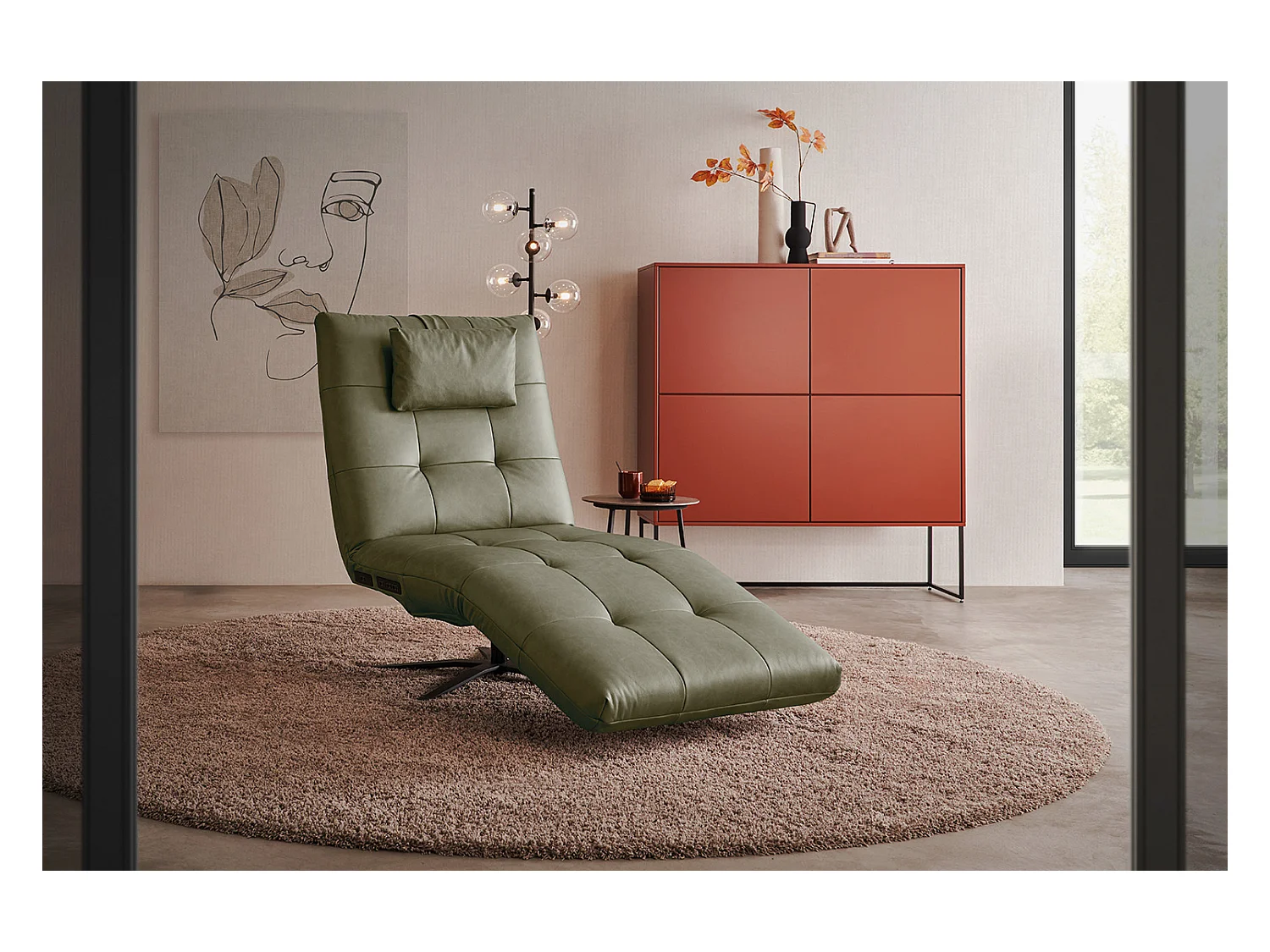 Chaise longue - Vert cuir - LETICIA
