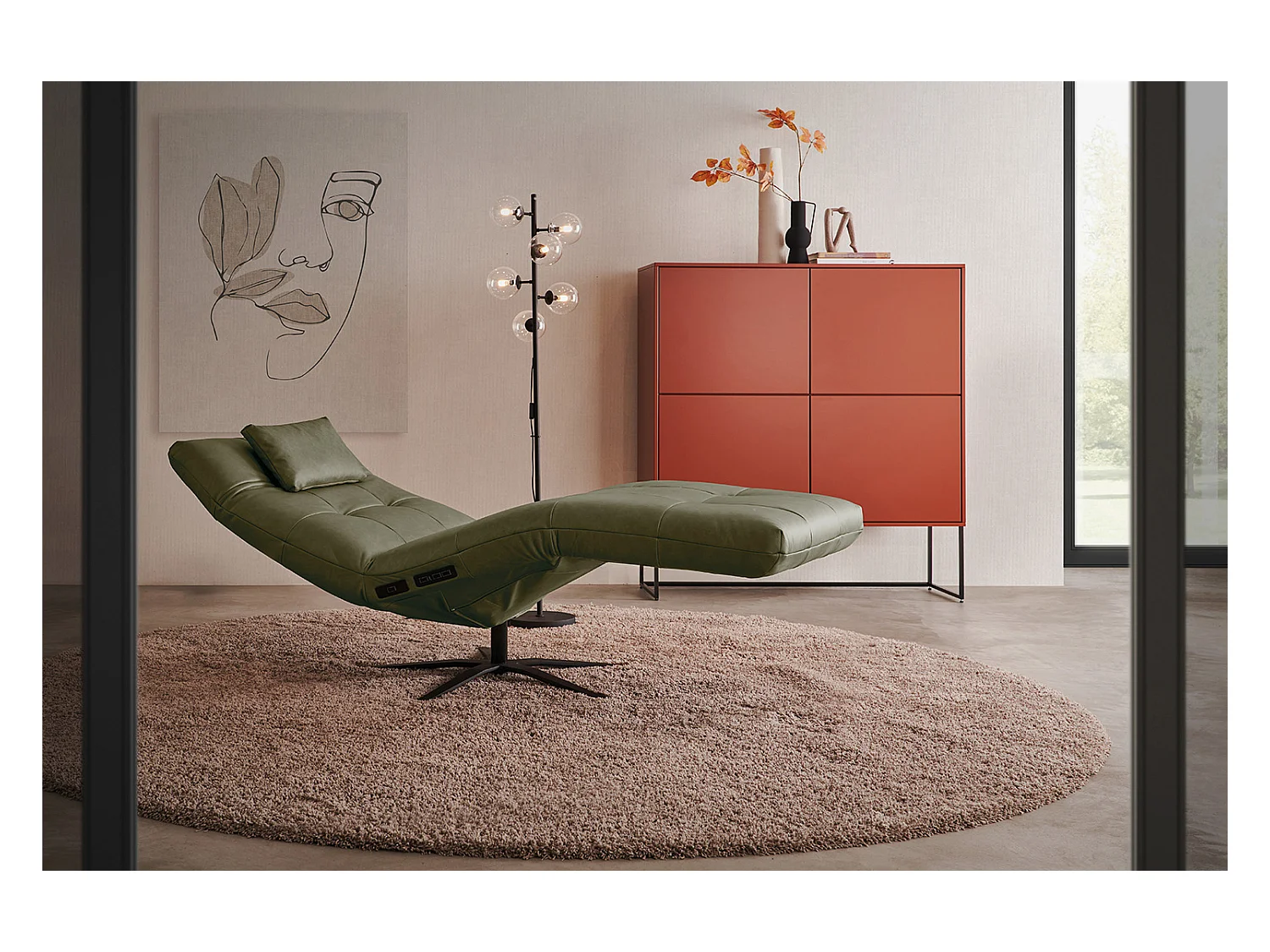 Chaise longue - Vert cuir - LETICIA
