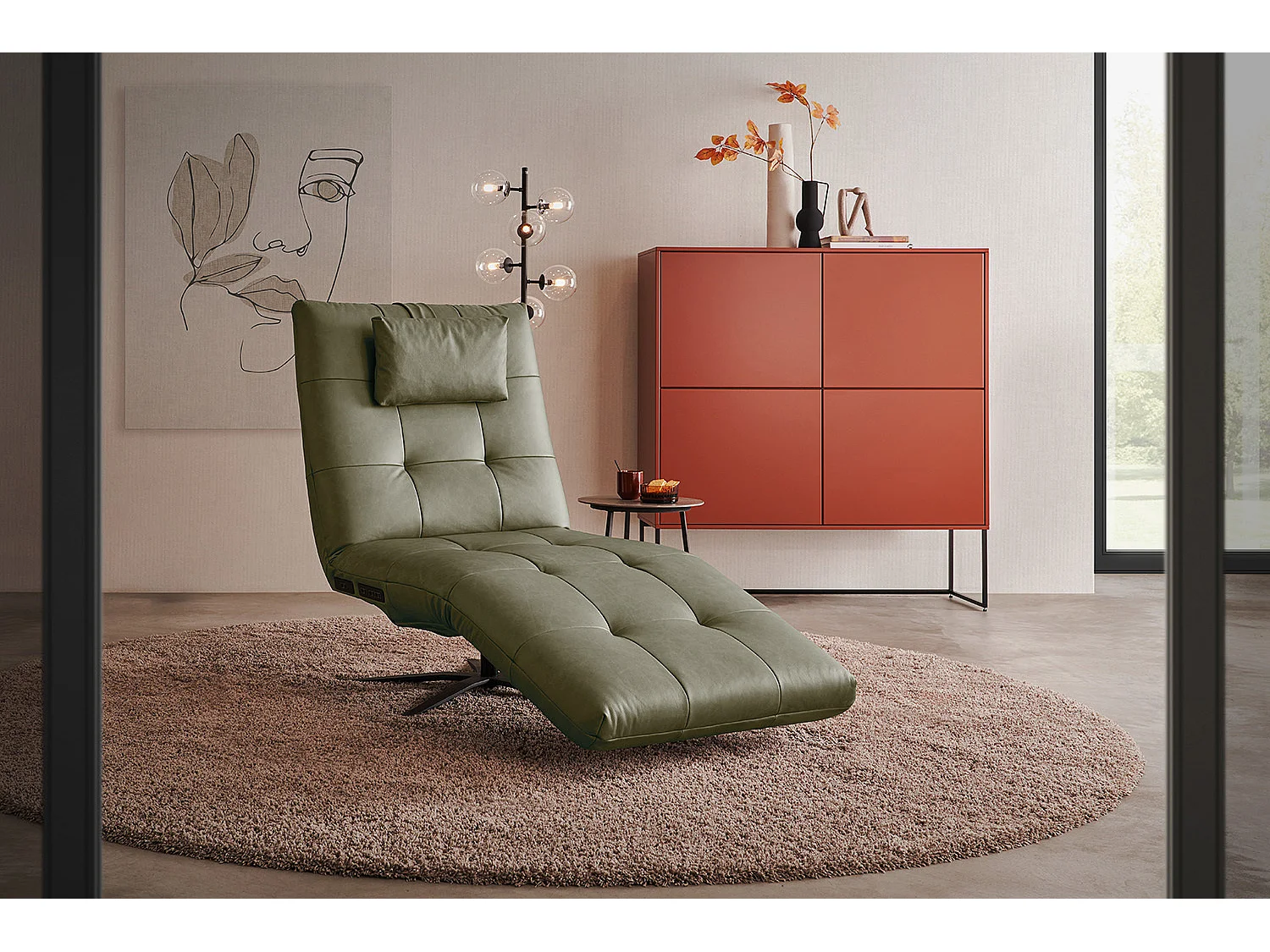Chaise longue - Vert cuir - LETICIA