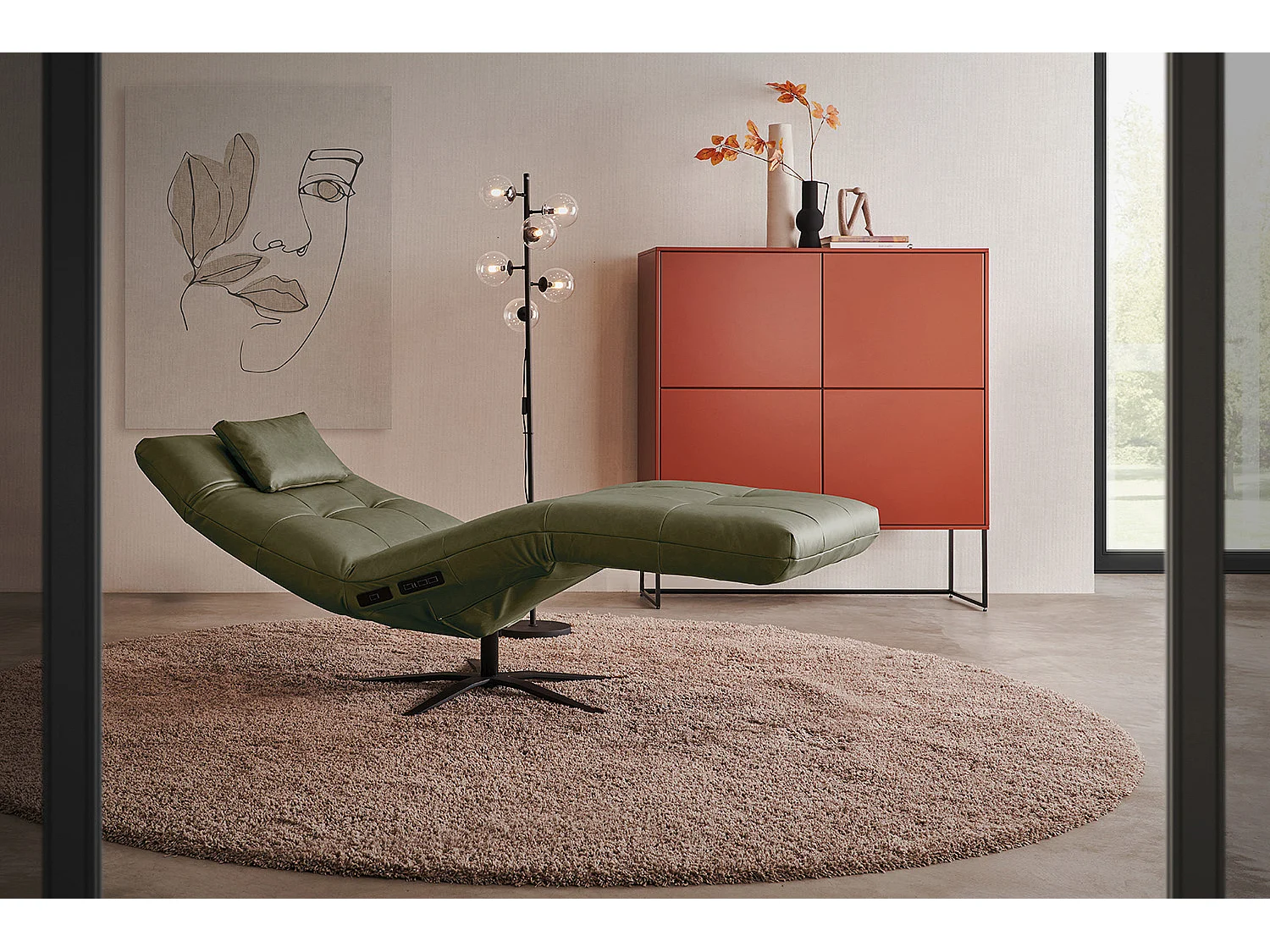 Chaise longue - Vert cuir - LETICIA