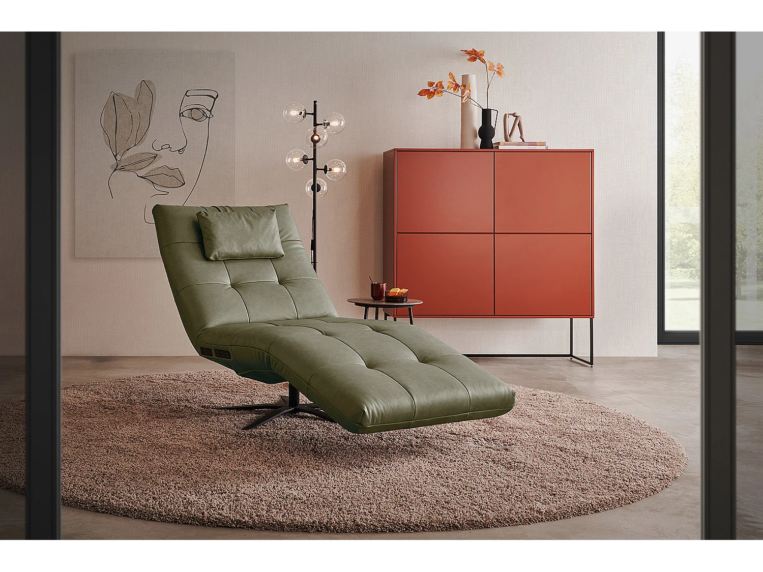 Chaise longue - Vert cuir - LETICIA