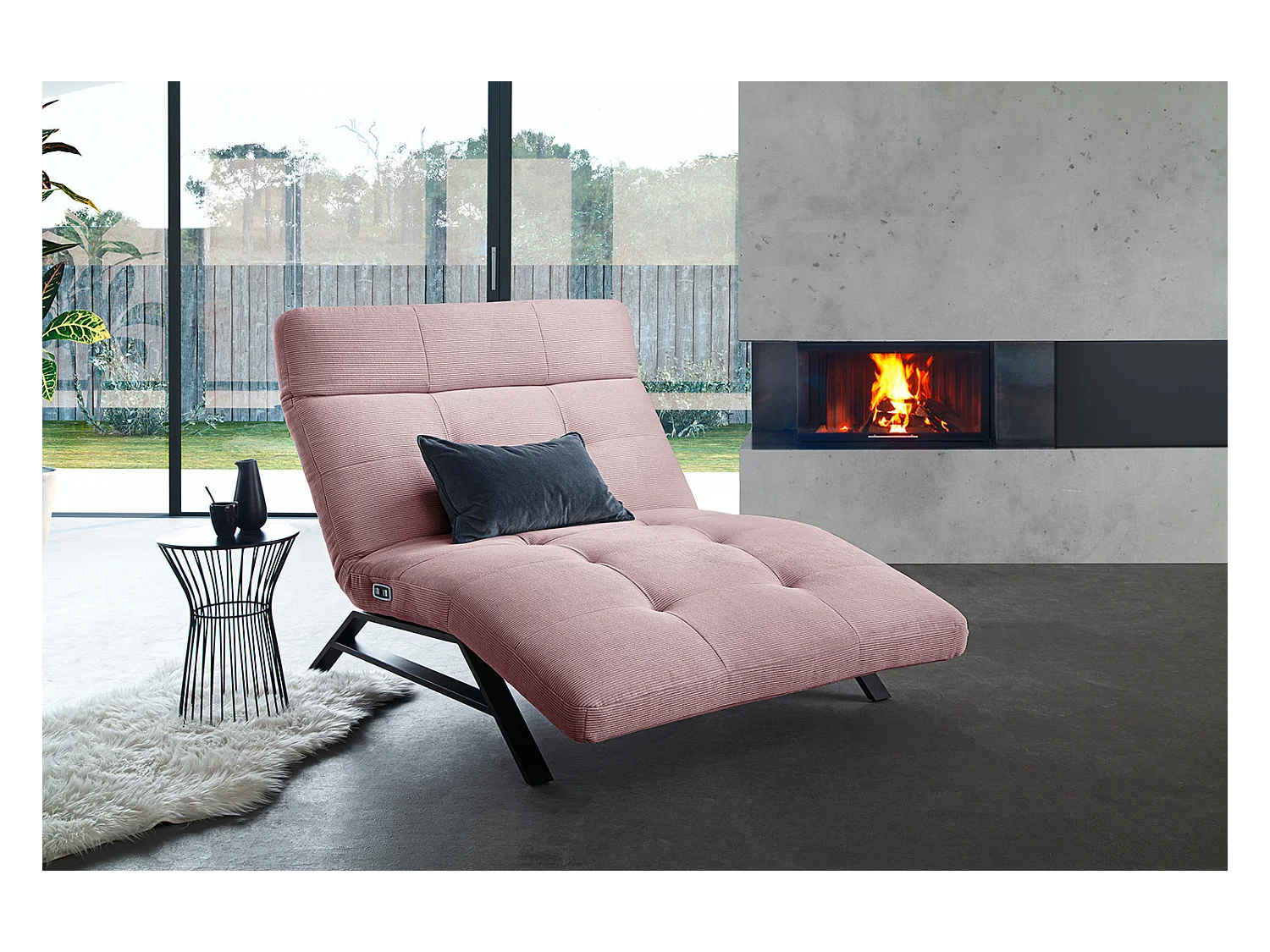 Chaise longue - Rose Velours côtelé - AMERIVA