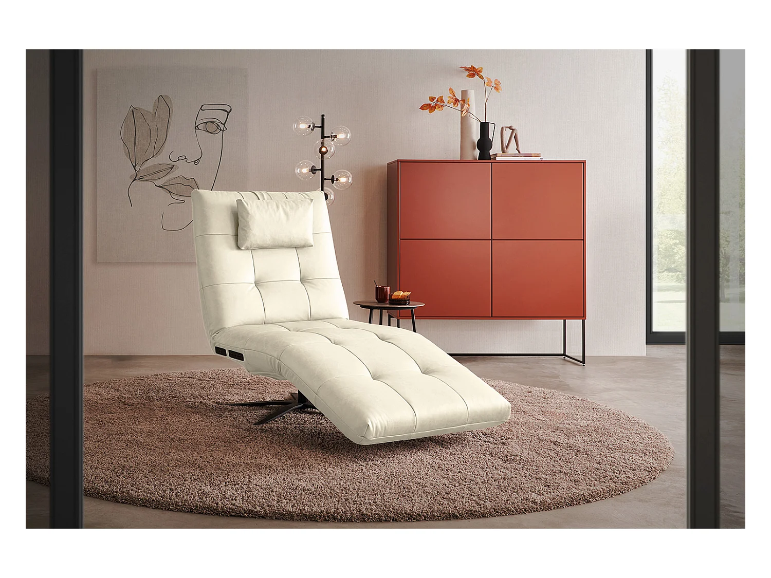 Chaise longue - blanc cuir - LETICIA