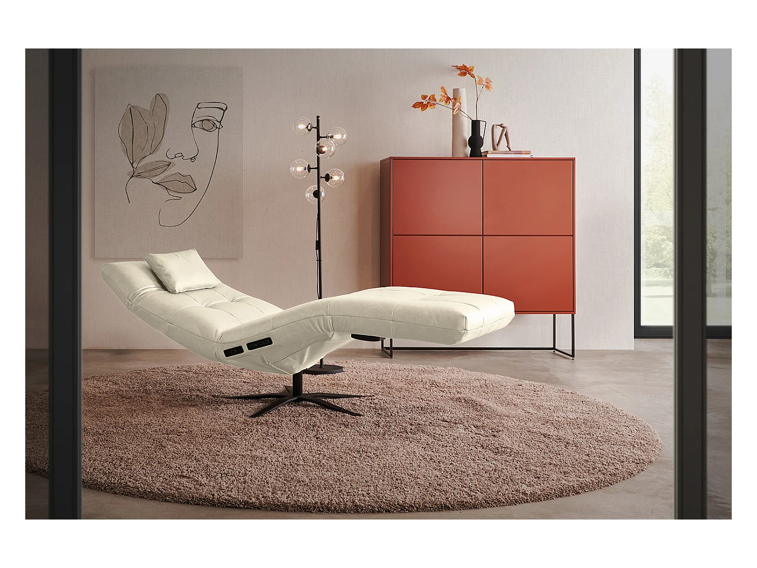 Chaise longue - blanc cuir - LETICIA