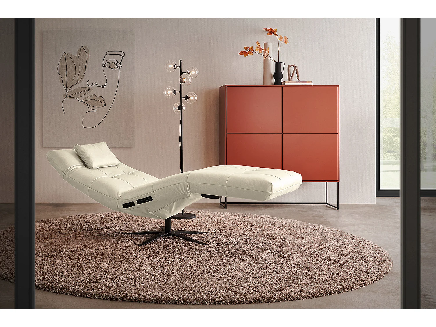 Chaise longue - bianco pelle - LETICIA