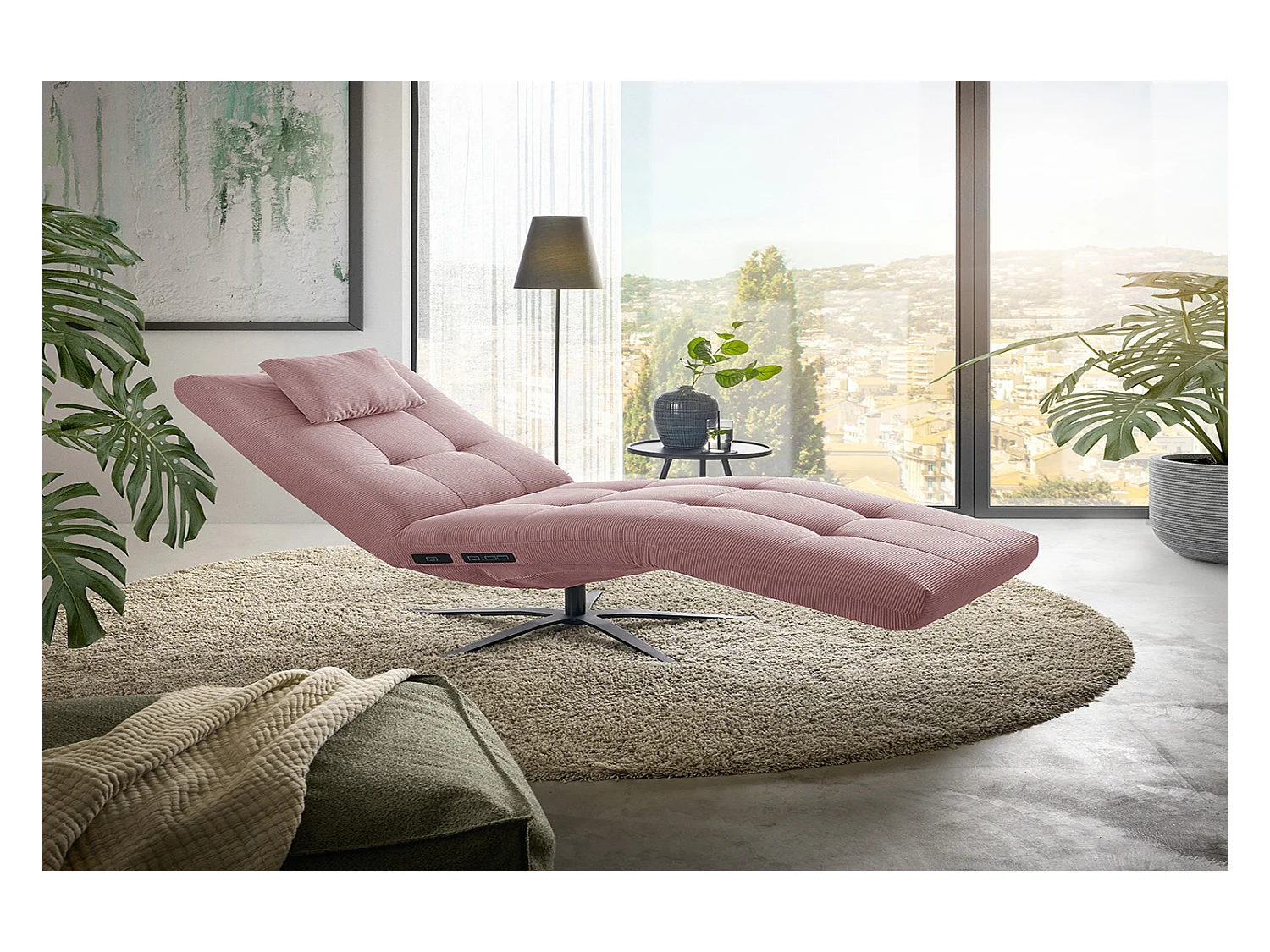 Chaise longue - Rose Velours côtelé - LETICIA