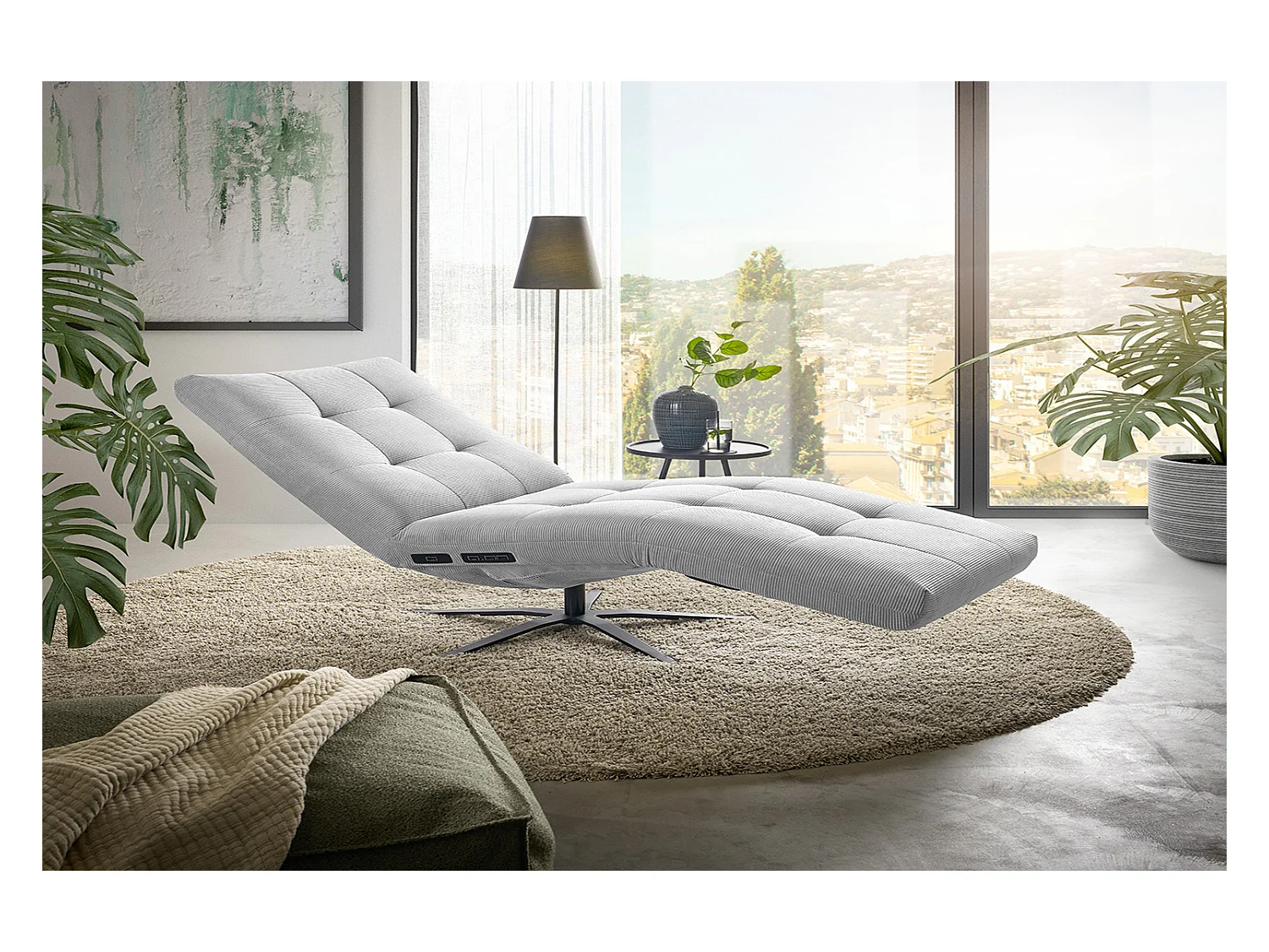 Chaise longue - argent Velours côtelé - LETICIA