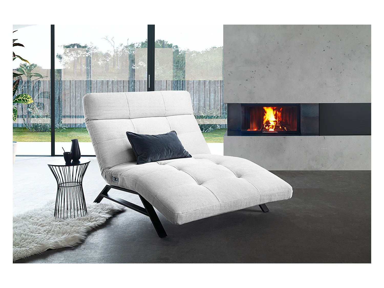 Chaise longue - blanc Velours côtelé - AMERIVA