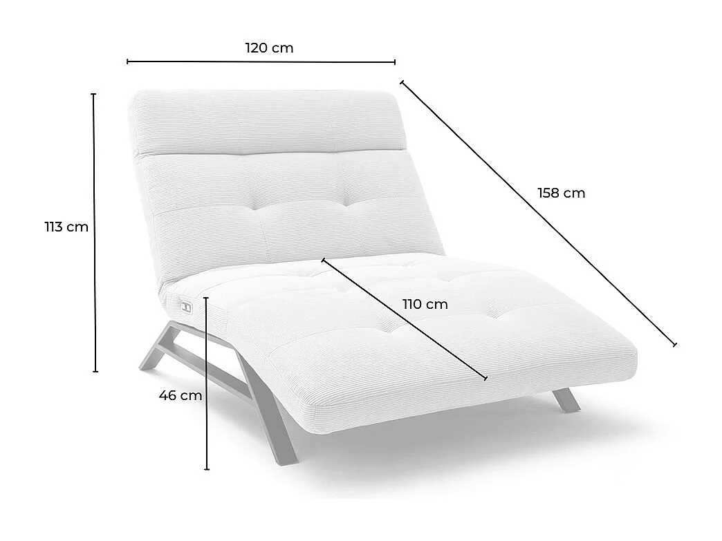 Chaise longue - blanc Velours côtelé - AMERIVA