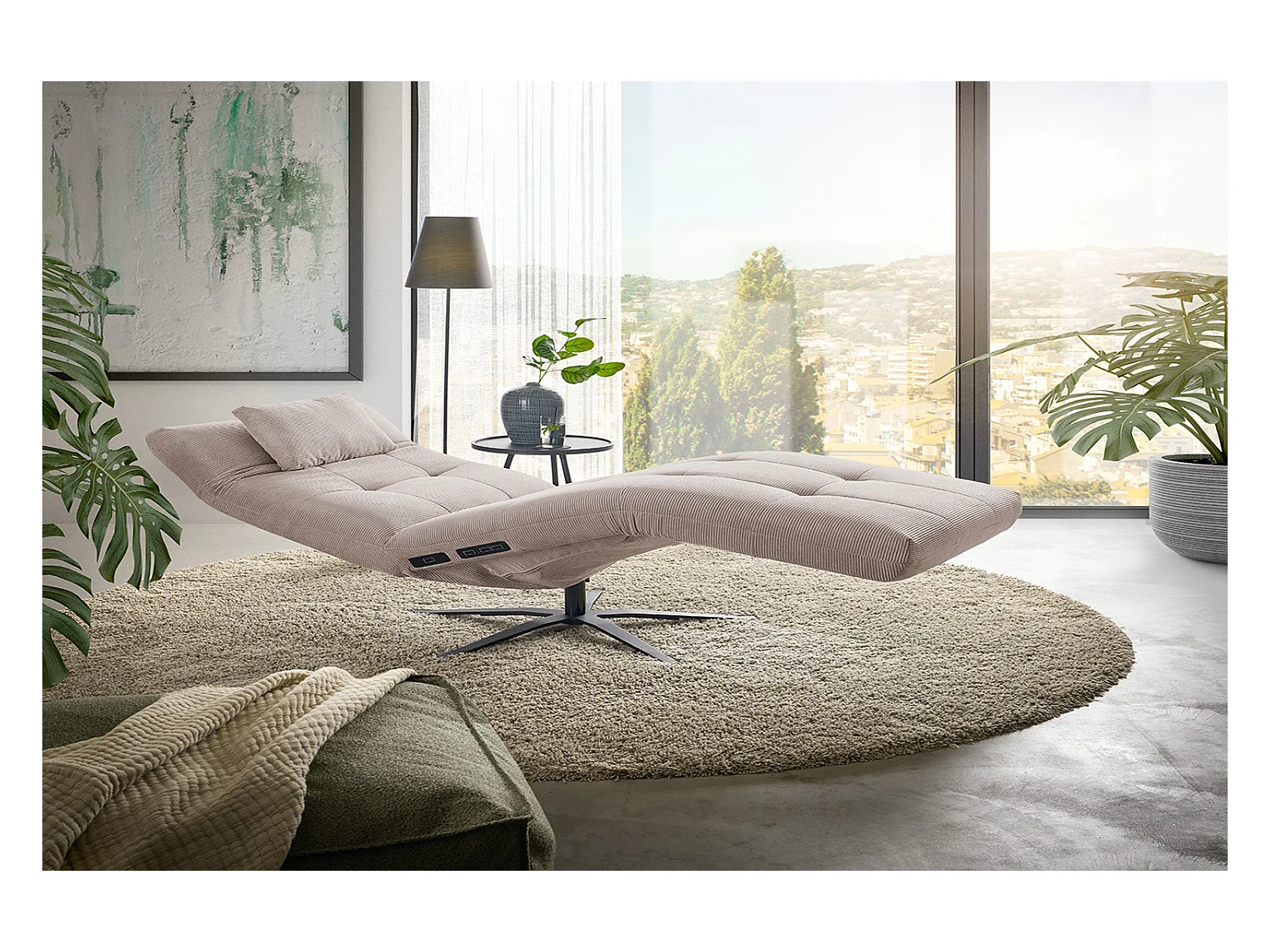 Relaxligstoel - Beige Koord - LETICIA