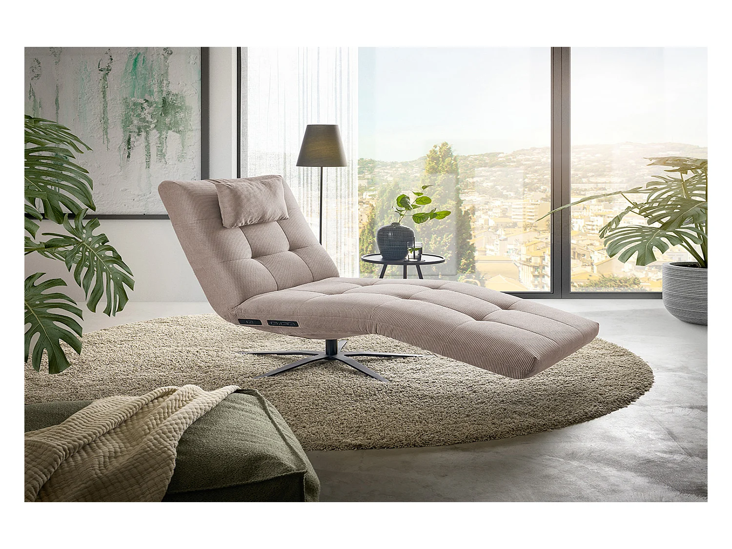 Relaxligstoel - Beige Koord - LETICIA