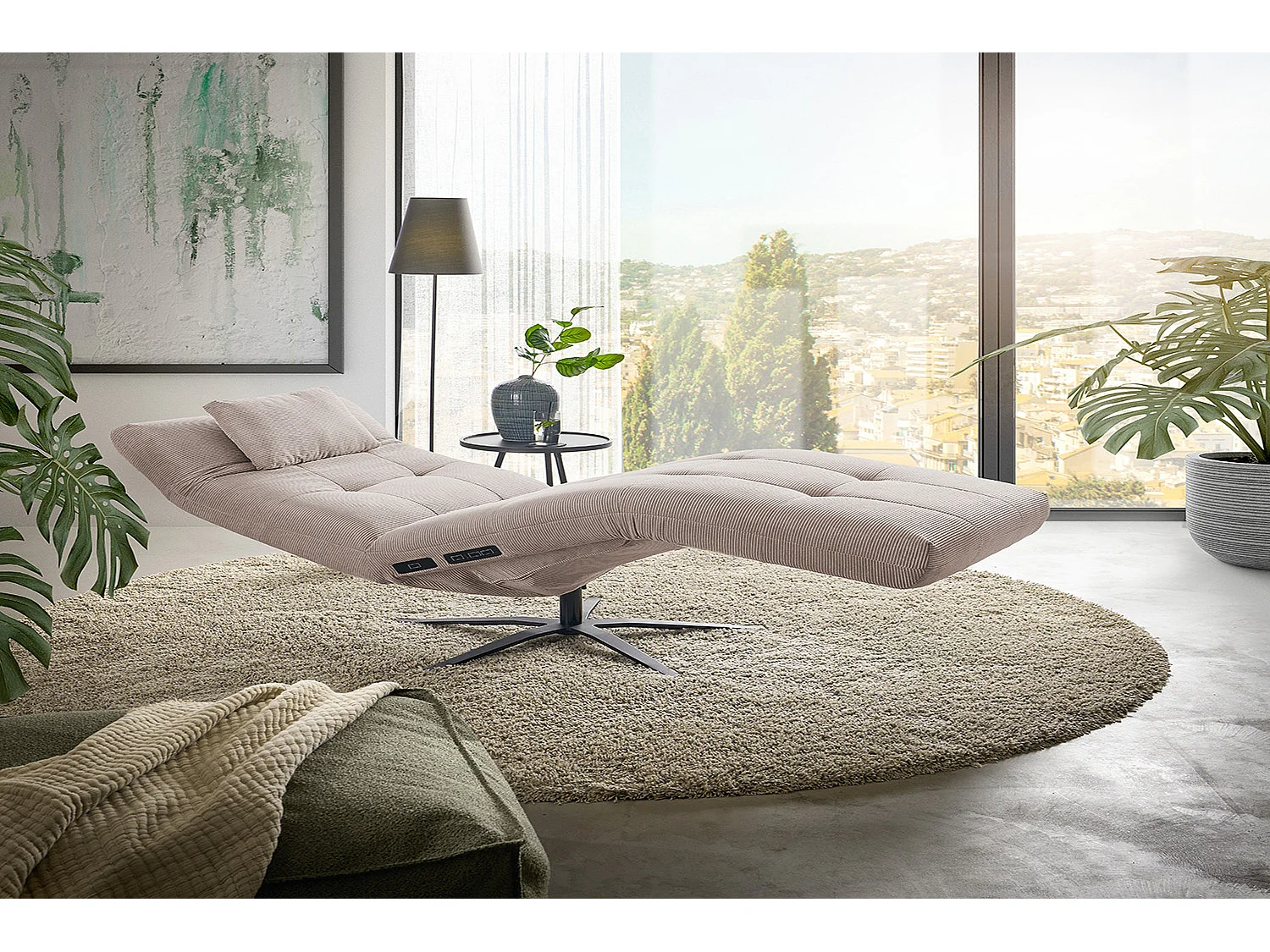 Chaise longue - beige Velluto a coste - LETICIA