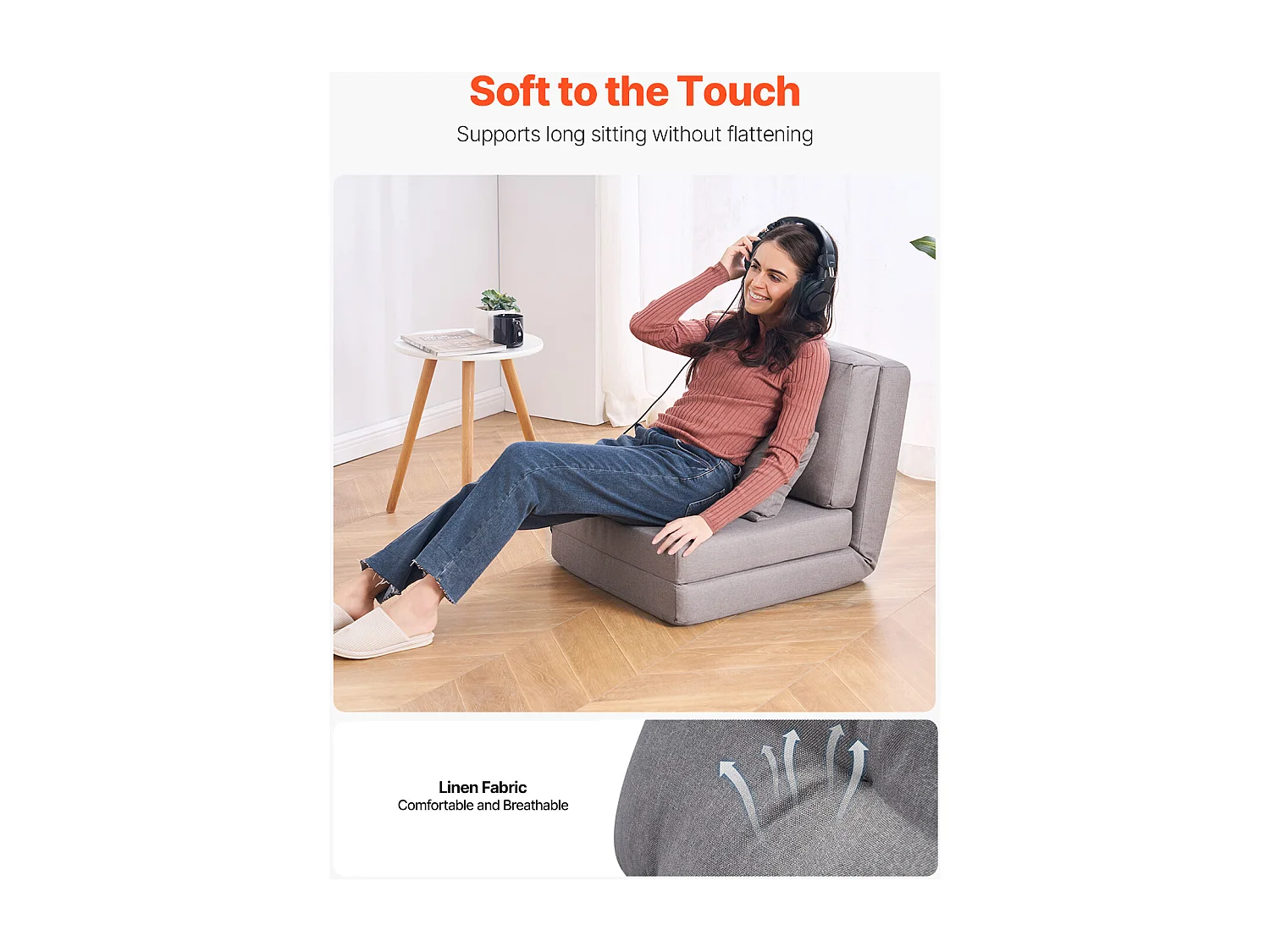 Sedia da Terra SucceBuy Sedia da Terra Trasformabile con 5 Posizioni Regolabili, Divano Letto Imbottito con Schienale Regolabile, Struttura in Metallo e Cuscino