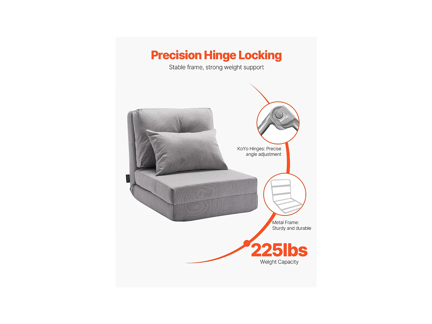 Sedia da Terra SucceBuy Sedia da Terra Trasformabile con 5 Posizioni Regolabili, Divano Letto Imbottito con Schienale Regolabile, Struttura in Metallo e Cuscino