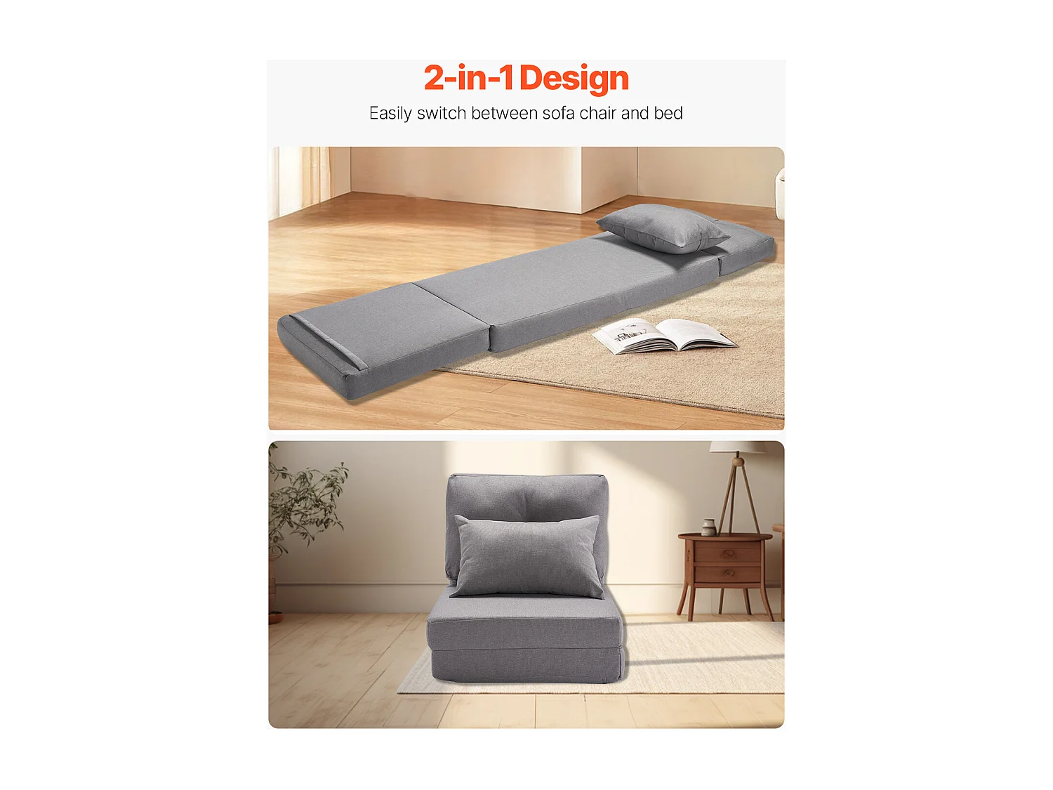 Sedia da Terra SucceBuy Sedia da Terra Trasformabile con 5 Posizioni Regolabili, Divano Letto Imbottito con Schienale Regolabile, Struttura in Metallo e Cuscino