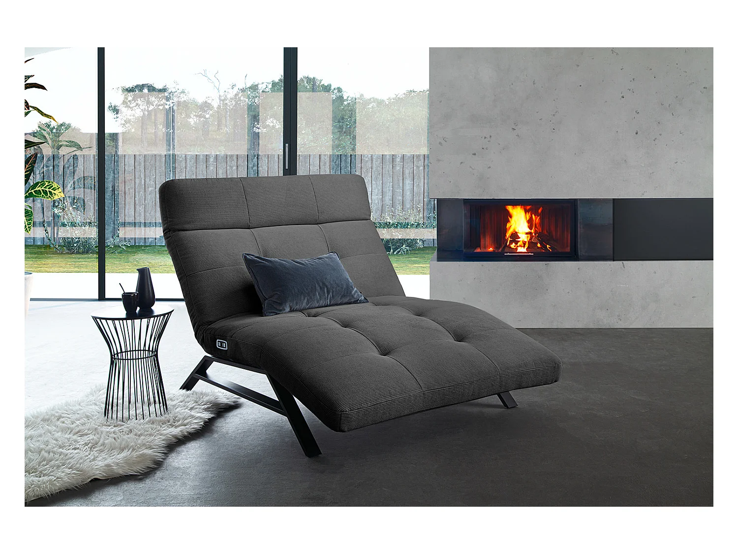 Chaise longue - anthracite Velours côtelé - AMERIVA