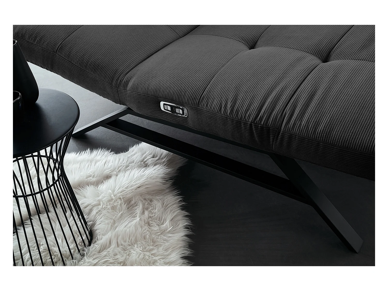 Chaise longue - anthracite Velours côtelé - AMERIVA