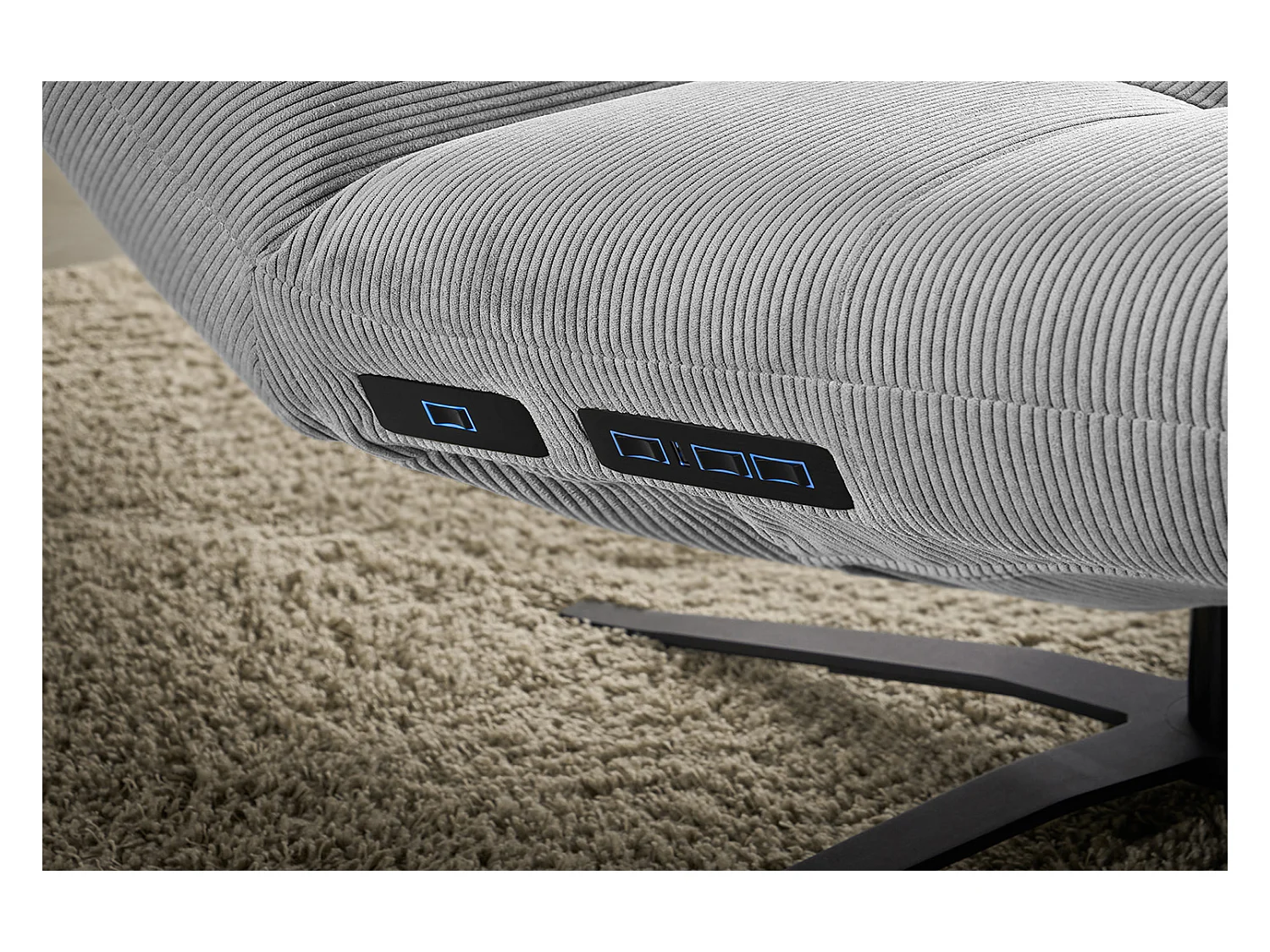 Chaise longue - Gris Velours côtelé - LETICIA