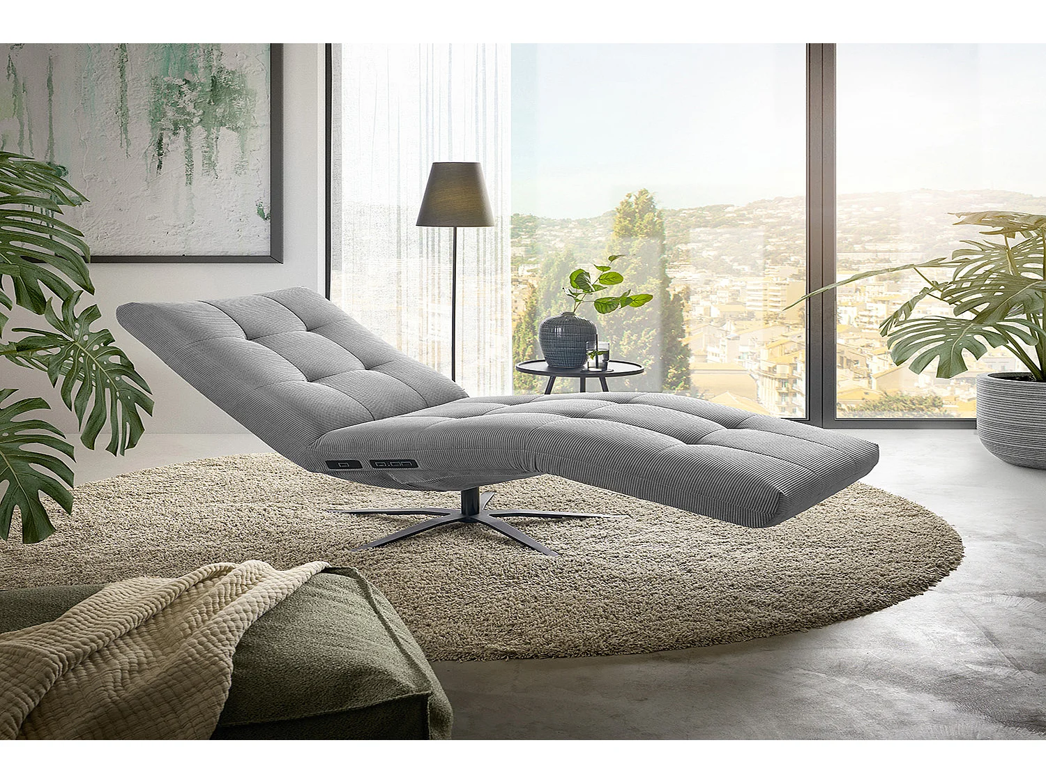 Chaise longue - Gris Velours côtelé - LETICIA