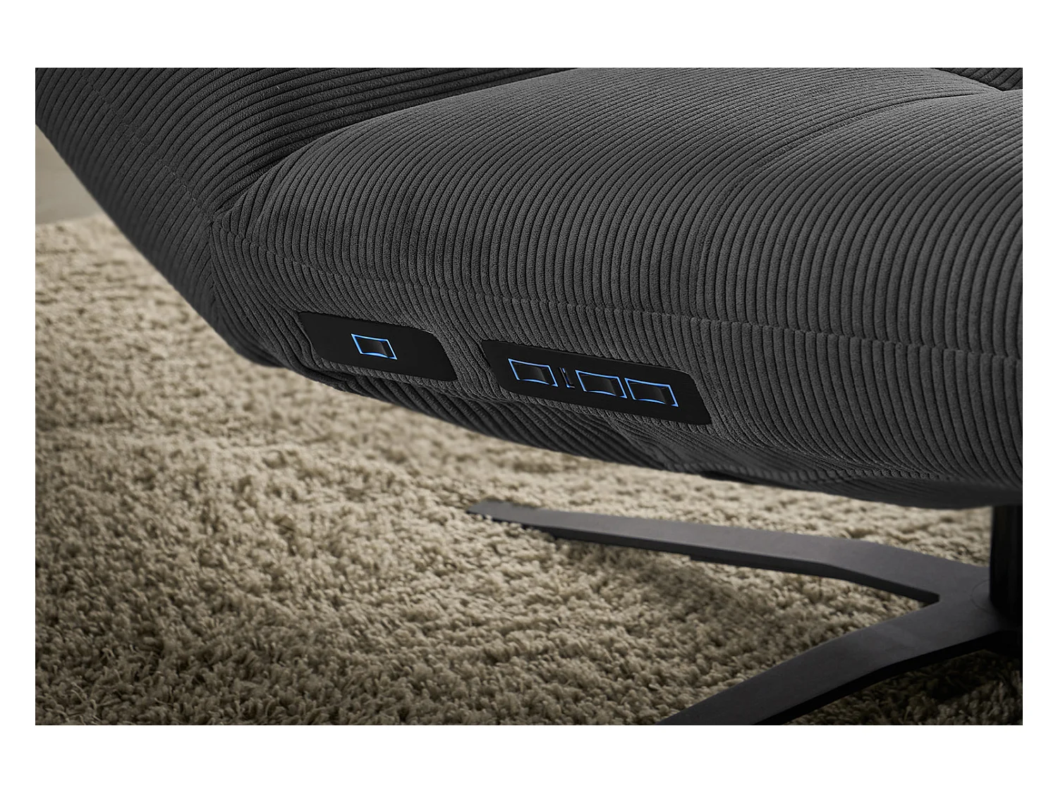 Chaise longue - anthracite Velours côtelé - LETICIA