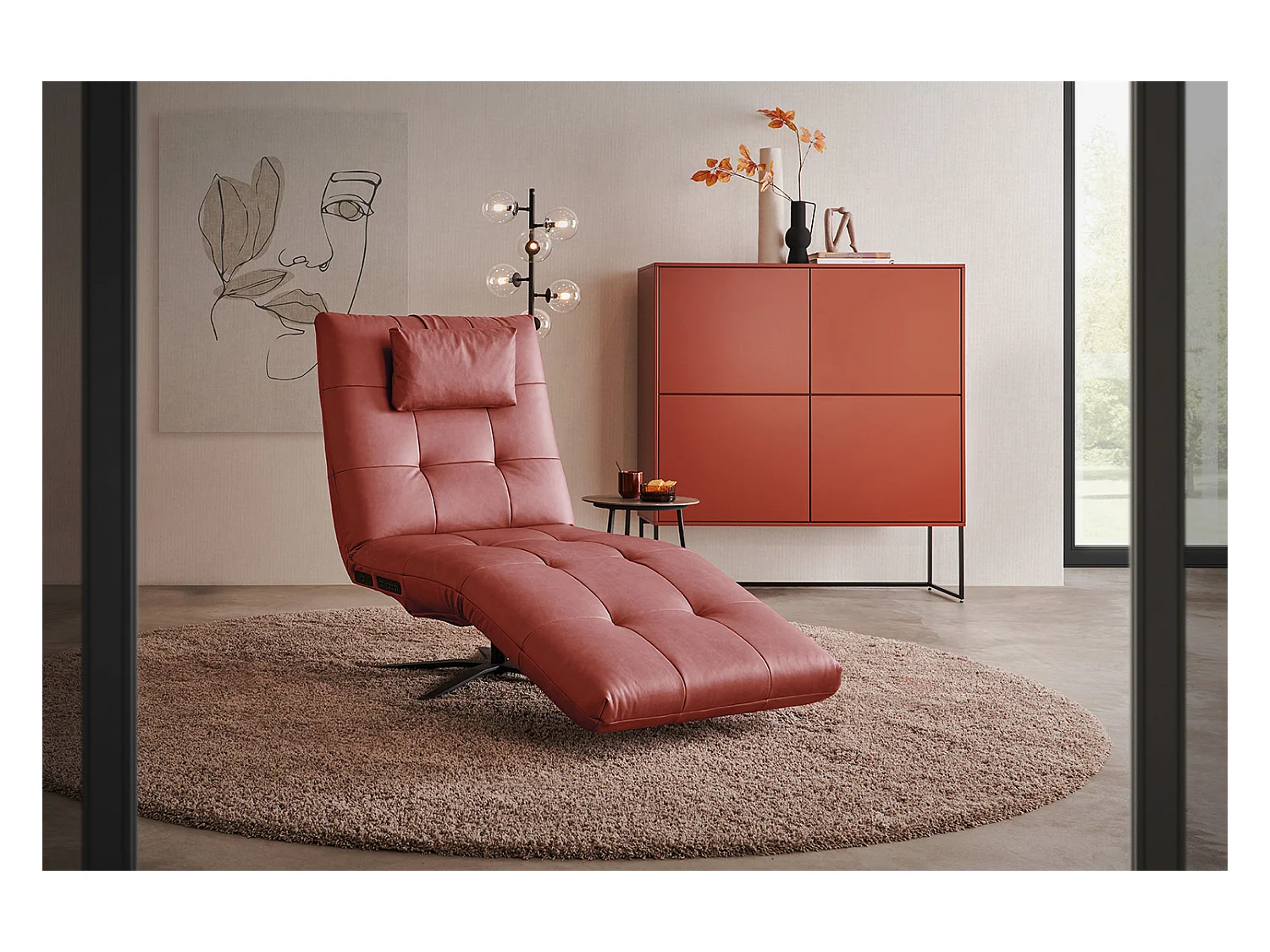 Chaise longue - Rouge cuir - LETICIA