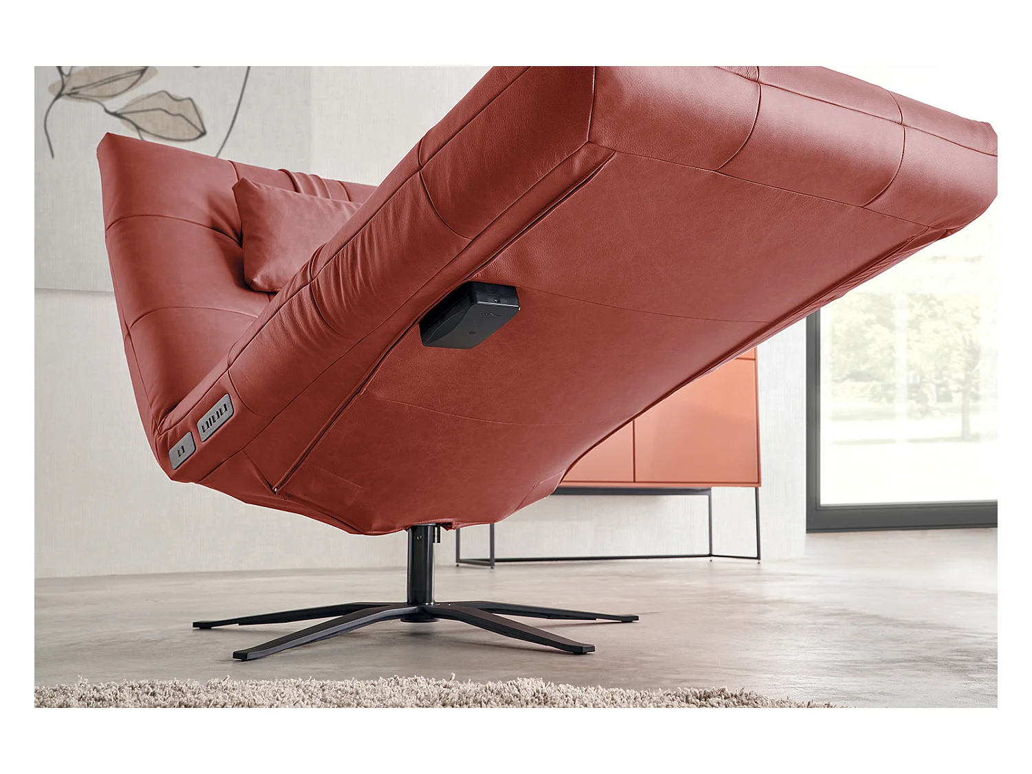 Chaise longue - Rouge cuir - LETICIA