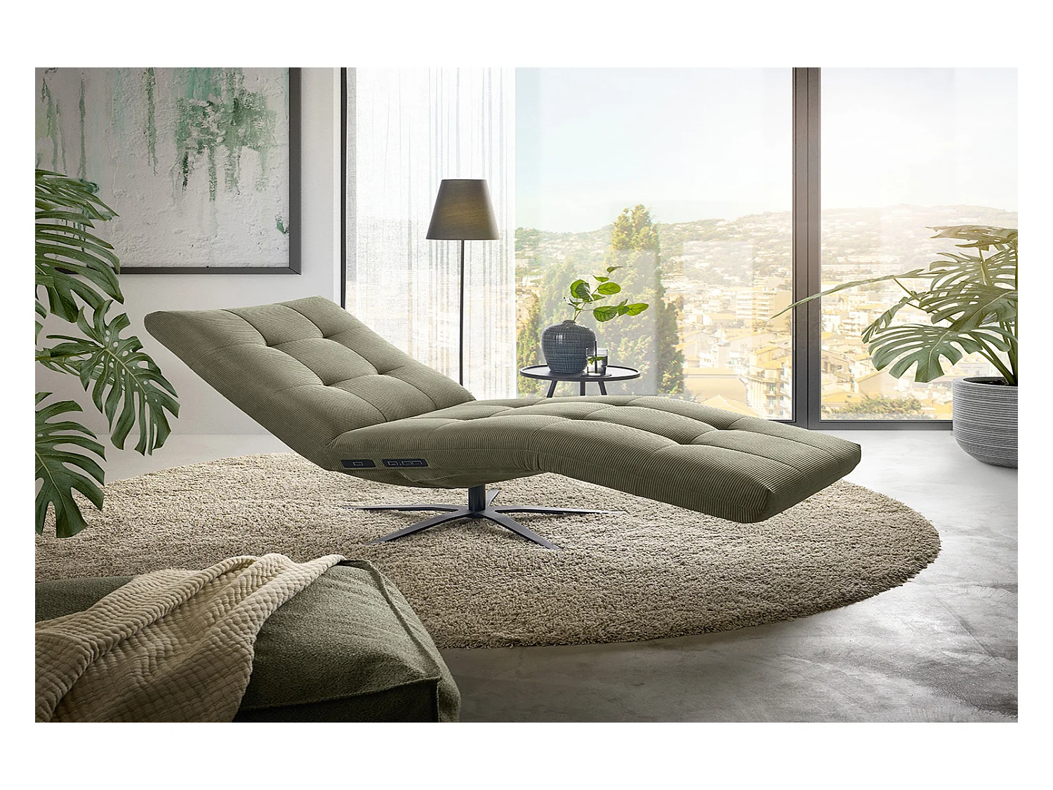 Chaise longue - Vert Velours côtelé - LETICIA