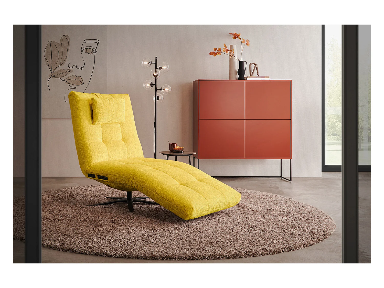 Chaise longue - jaune tissage plat - LETICIA
