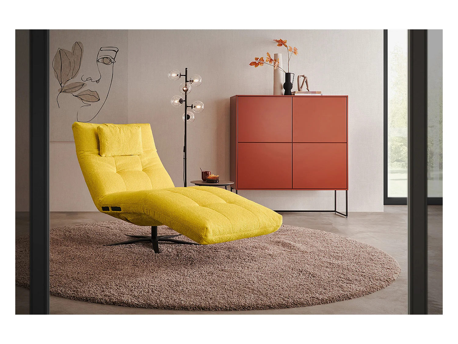 Chaise longue - jaune tissage plat - LETICIA