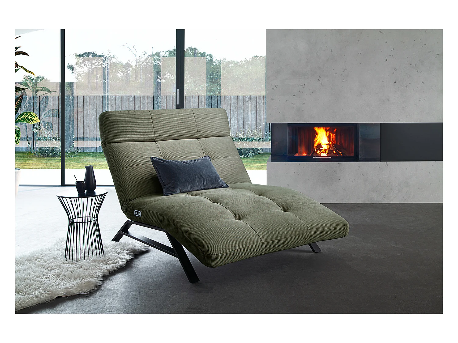 Chaise longue - Vert Velours côtelé - AMERIVA