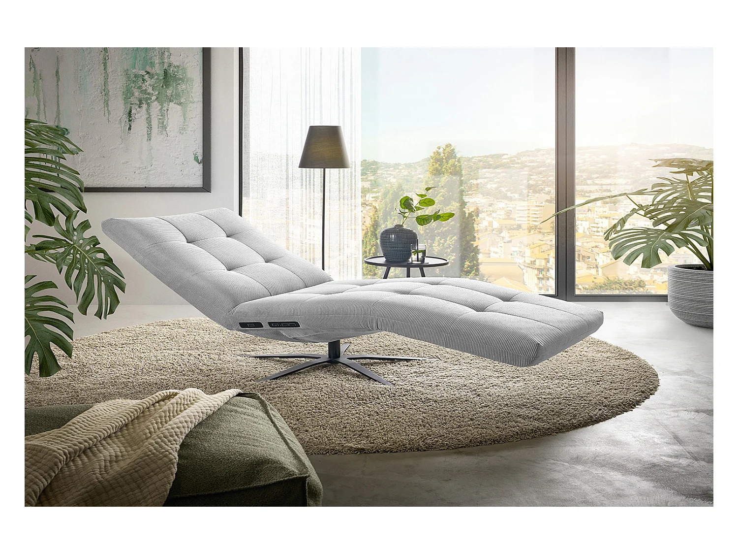 Chaise longue - argent Velours côtelé - LETICIA