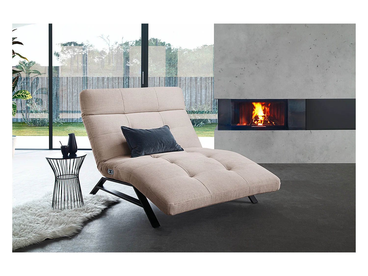 Chaise longue - beige Velours côtelé - AMERIVA