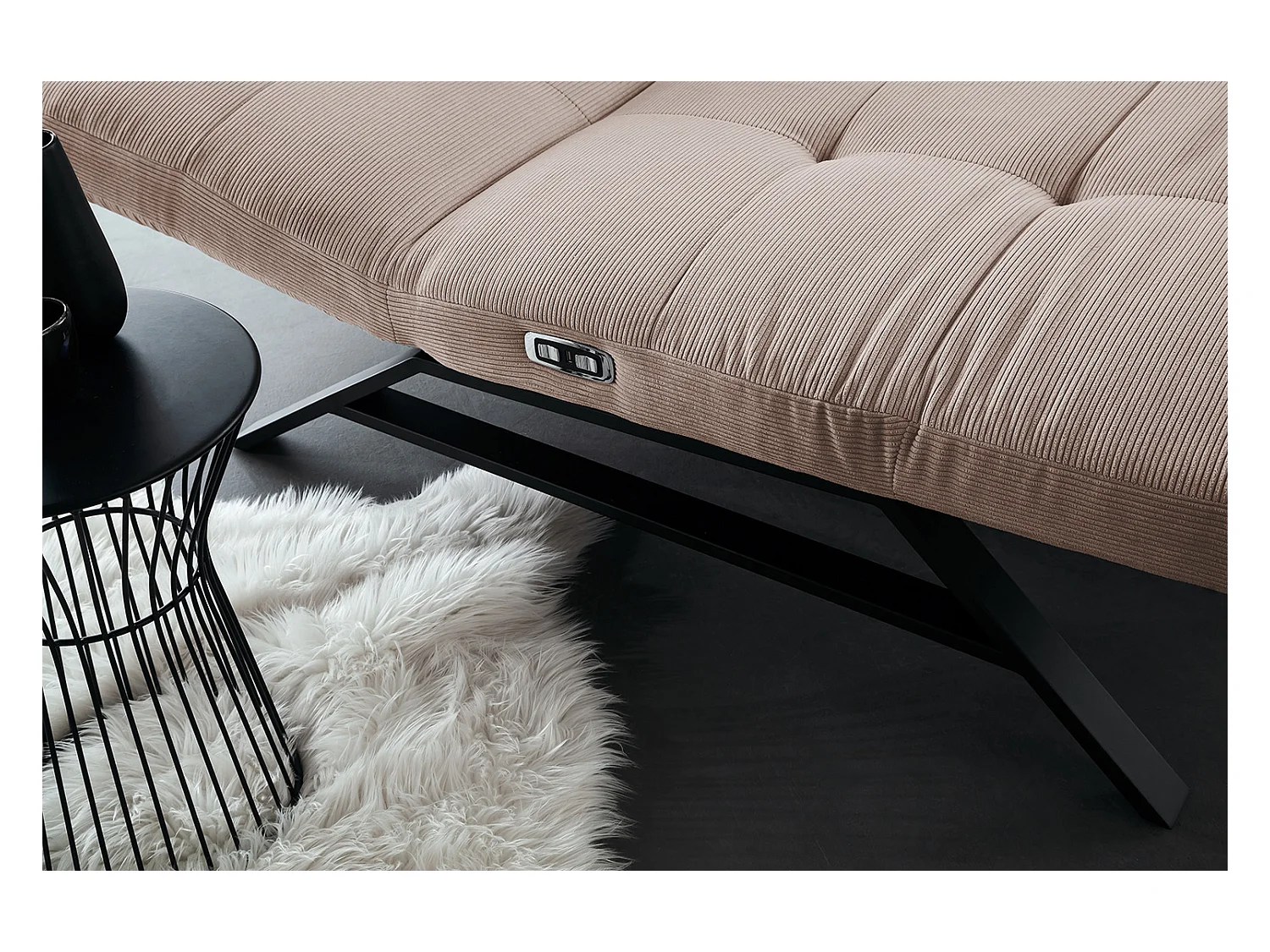 Chaise longue - beige Velours côtelé - AMERIVA