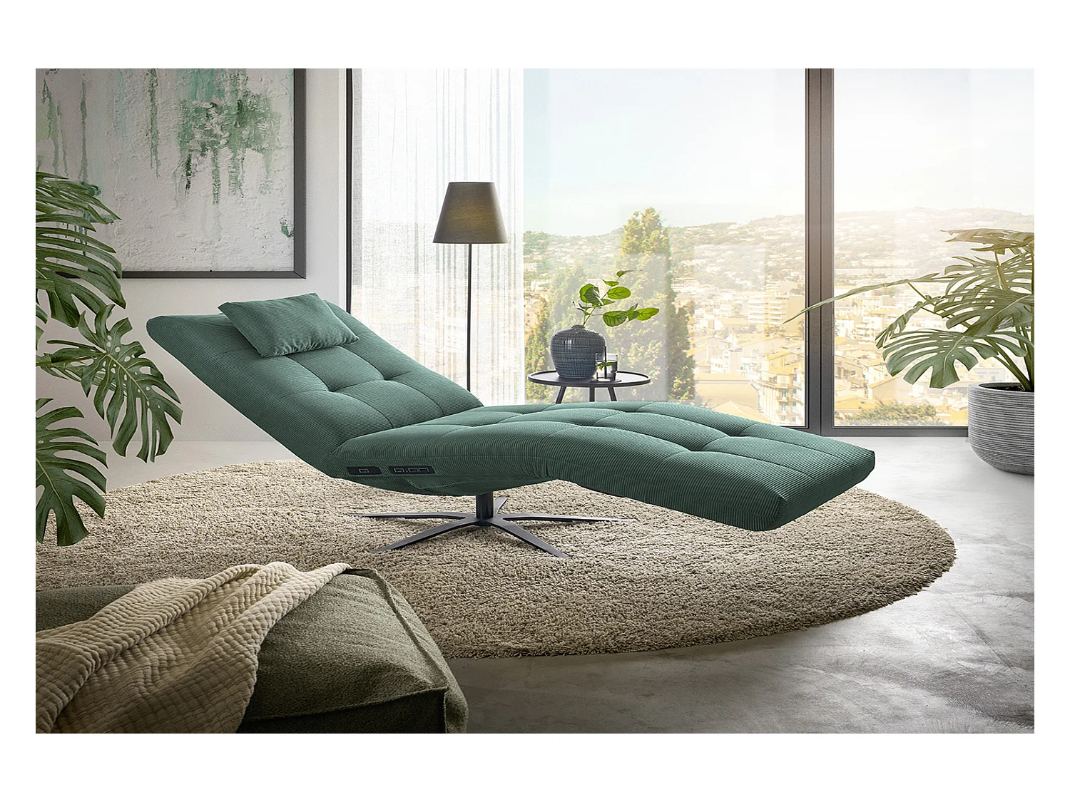 Chaise longue - vert émeraude Velours côtelé - LETICIA