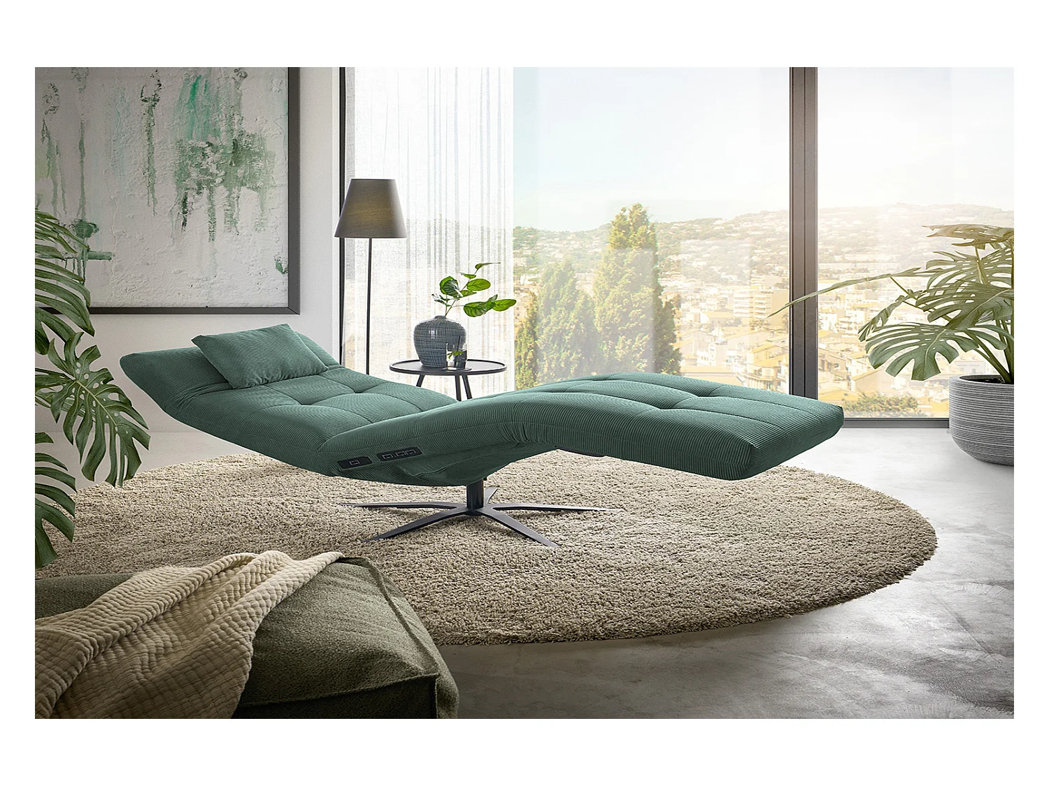 Chaise longue - vert émeraude Velours côtelé - LETICIA