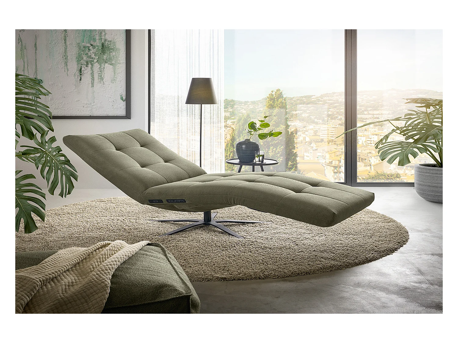 Chaise longue - Vert Velours côtelé - LETICIA