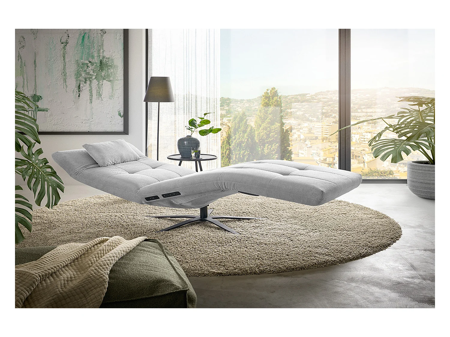 Chaise longue - argent Velours côtelé - LETICIA