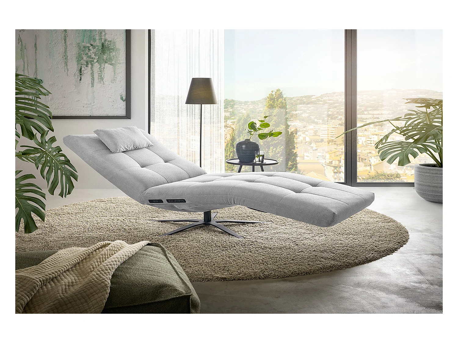 Chaise longue - argent Velours côtelé - LETICIA