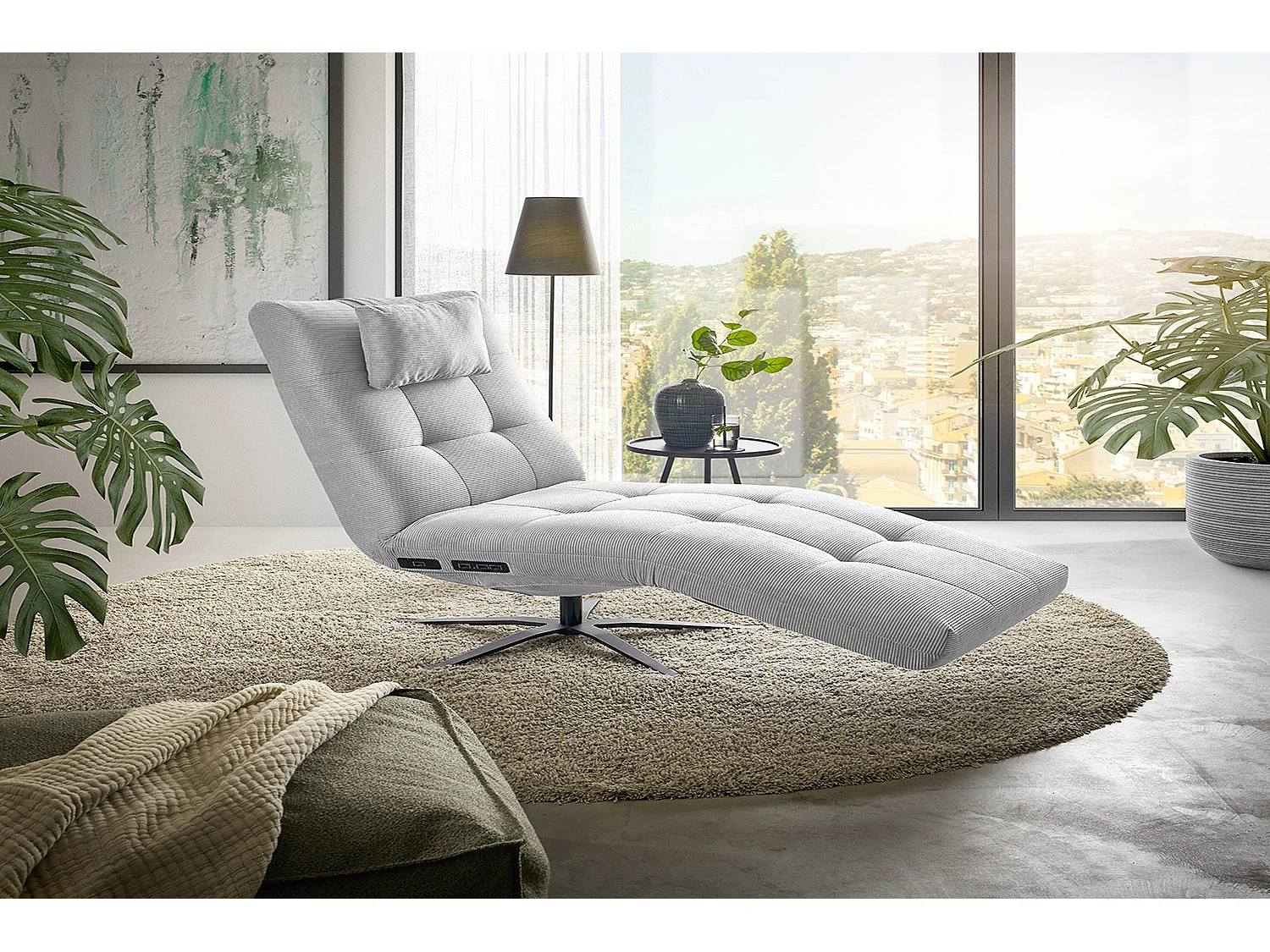 Chaise longue - argento Velluto a coste - LETICIA