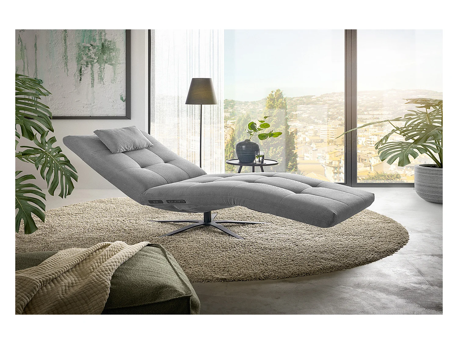 Chaise longue - Gris Velours côtelé - LETICIA