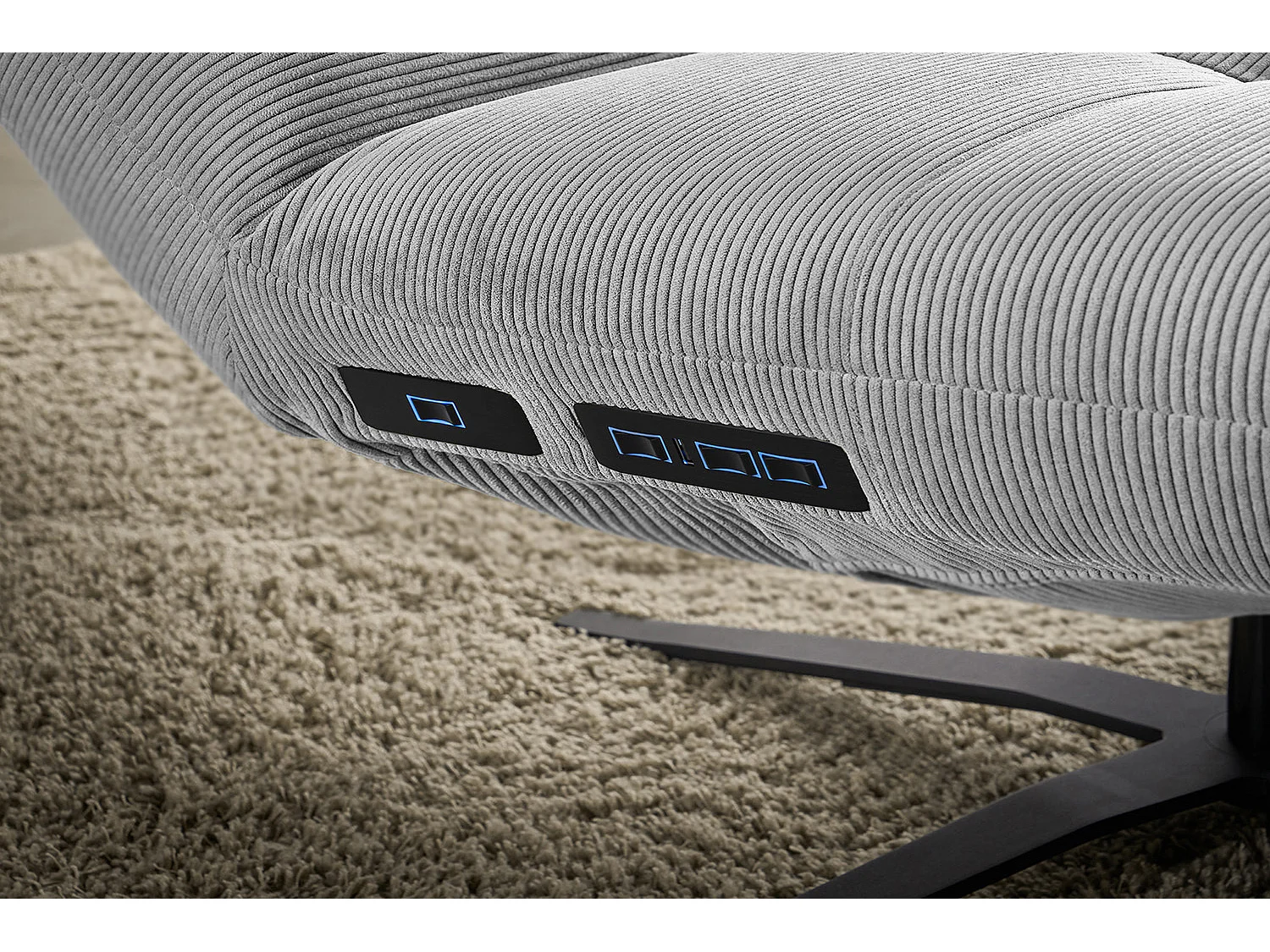 Chaise longue - Gris Velours côtelé - LETICIA