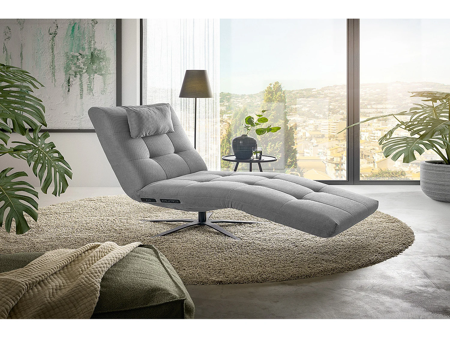 Chaise longue - Grigio Velluto a coste - LETICIA